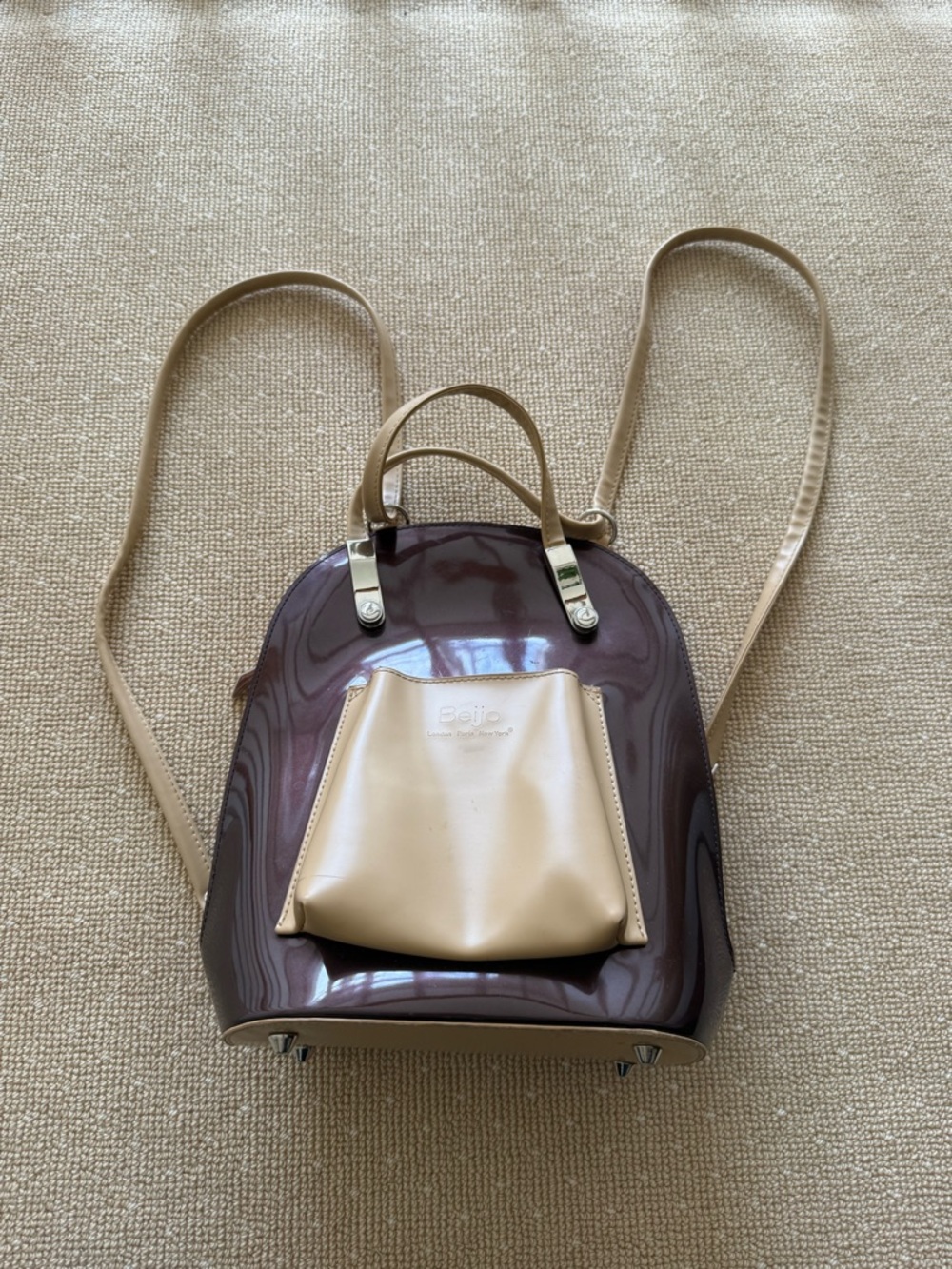 Beijo Convertible Backpack Purse Brown Patent Mini Bag